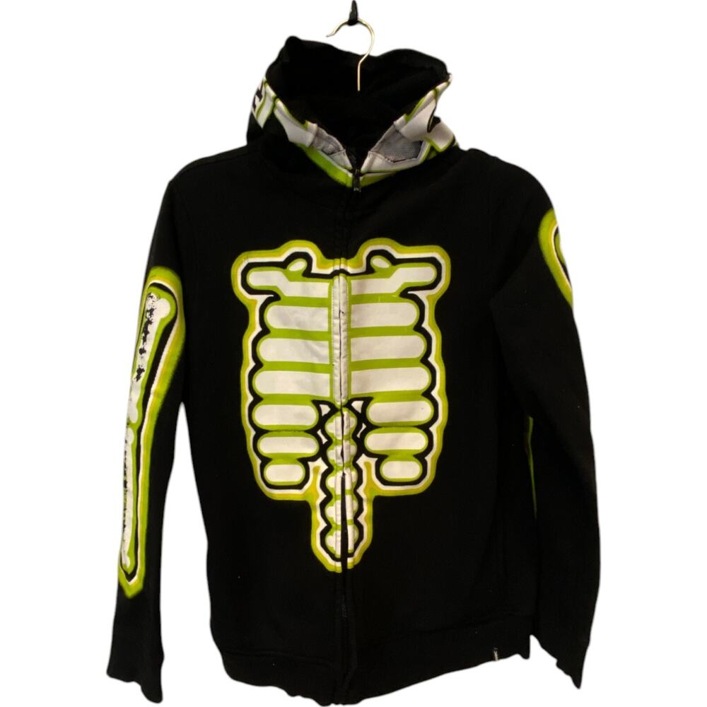 Tony Hawk Full Zip Hoodie Youth Boys XL Black Skull Skeleton Glow In The Dark
